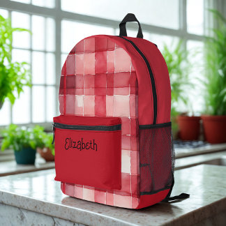 Watercolor Red Plaid Printed Backpack