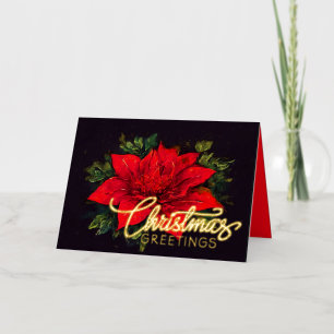 Watercolor Red Poinsettia Christmas Foil Holiday Card