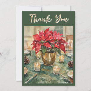 Watercolor Red Poinsettia Christmas Gift  Thank You Card