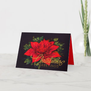 Watercolor Red Poinsettia Christmas Holiday Card