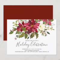 Watercolor Red Poinsettia Christmas Holiday Party