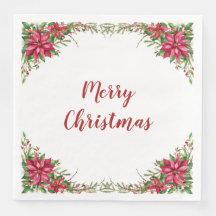 Watercolor Red Poinsettia Floral Christmas