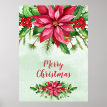 Watercolor Red Poinsettia Floral Christmas