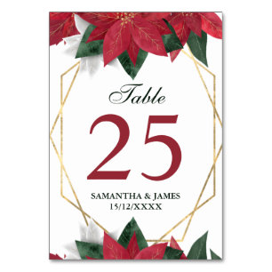 Watercolor Red Poinsettia Floral Wedding Table Number
