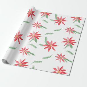 Watercolor red poinsettia flower repeating Pattern Wrapping Paper