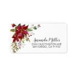 Watercolor Red Poinsettia Holly Return Address Label<br><div class="desc">Stunning watercolor red poinsettia white flowers with holly & berry stems floral bouquet for the Christmas holiday season. Visit our shop to view our festive poinsettia holly collection.</div>