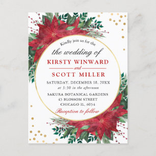 Watercolor Red Poinsettia Winter Christmas Wedding Postcard