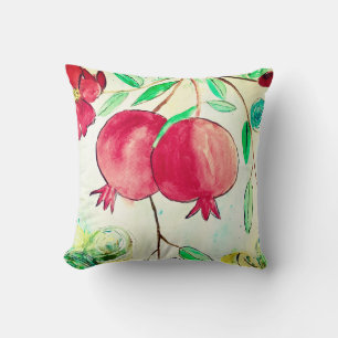  Watercolor Red Pomegranates Fruits Garden food Cushion