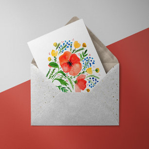Watercolor red poppies bouquet Card
