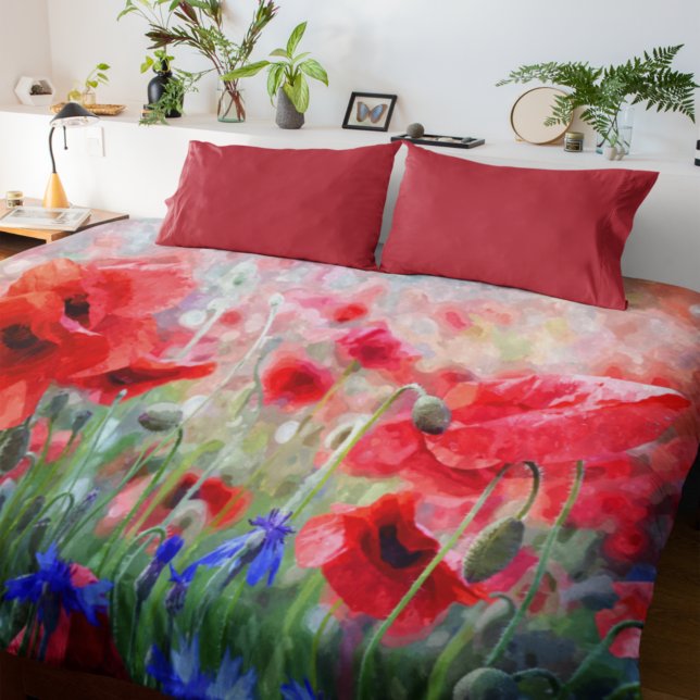 Watercolor Red Poppies  Fleece Blanket (Creator Uploaded)