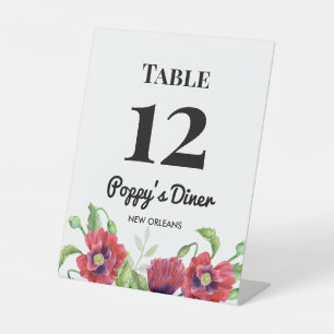 Watercolor Red Poppies Floral Art Cafe Table Tent Pedestal Sign