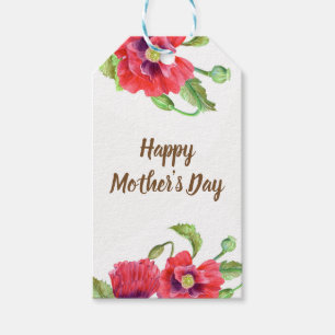 Watercolor Red Poppies Floral Art Mother's Day Gift Tags