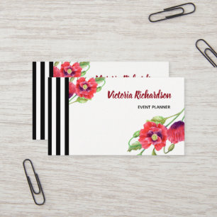 Watercolor Red Poppies Floral Design Business Card