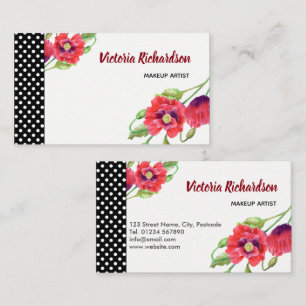 Watercolor Red Poppies Floral Design Business Card