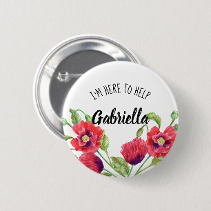 Watercolor Red Poppies Floral Here To Help 6 Cm Round Badge