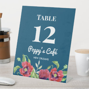 Watercolor Red Poppies Floral Illustration Cafe Pedestal Sign