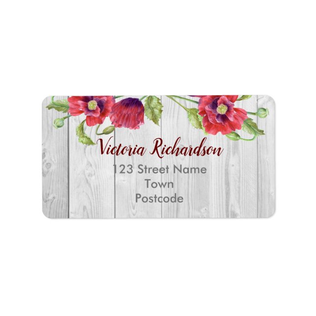 Watercolor Red Poppies Floral Illustration Label (Front)