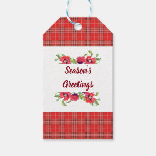 Watercolor Red Poppies Floral Season's Greetings Gift Tags