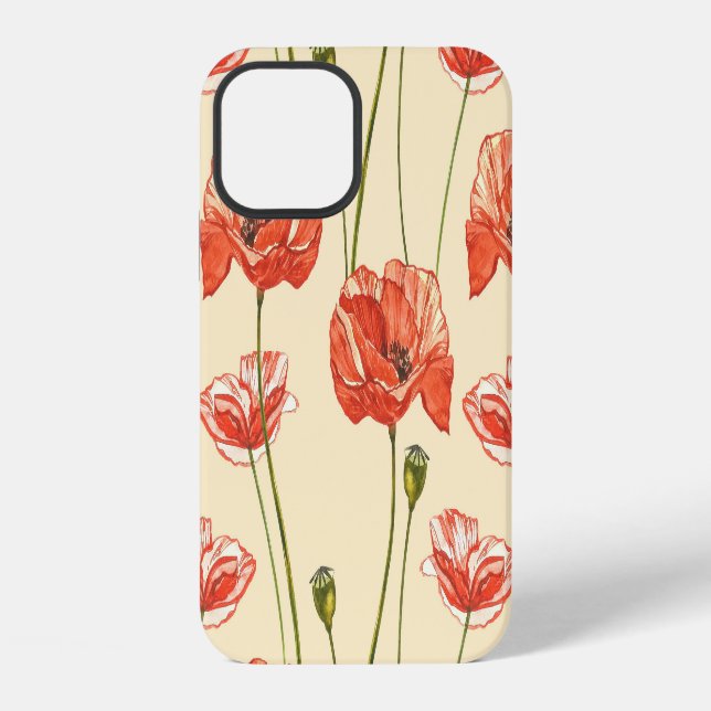 Watercolor Red Poppies Pattern. iPhone Case (Back)