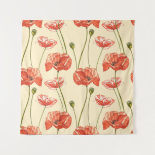 Watercolor Red Poppies Pattern. Tapestry