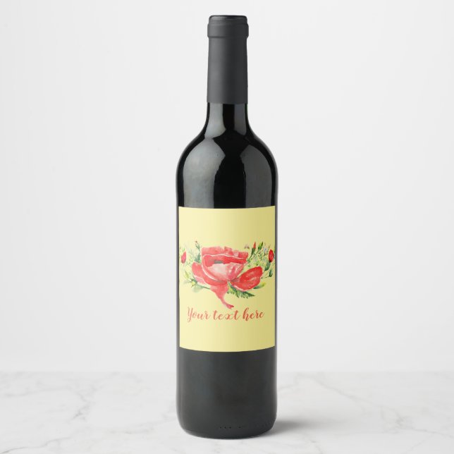 Watercolor Red Poppies Personalised Wine Label (Front)