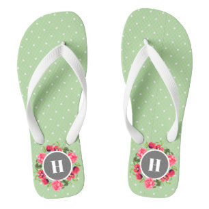 Watercolor Red Poppies Pink Rose Polka Dots Jandals