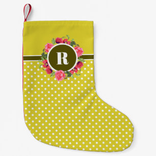 Watercolor Red Poppies Pink Rose Wreath Monogram Small Christmas Stocking