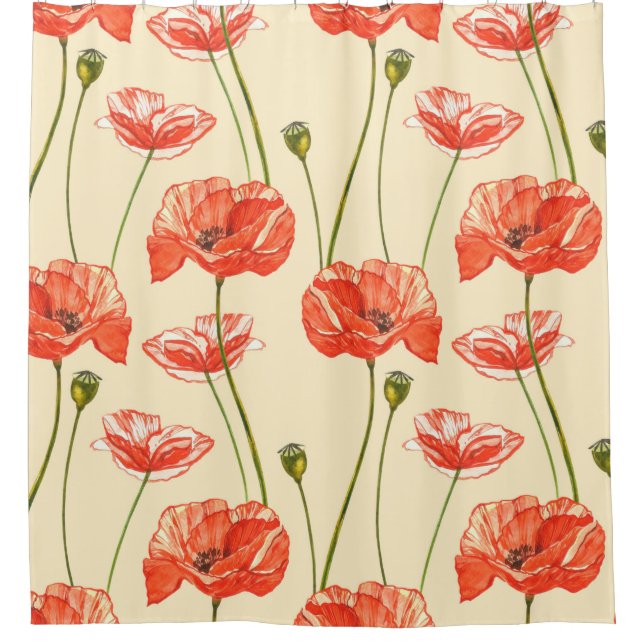 Watercolor red poppies. Seamless patterns. Wild fl Shower Curtain (Front)