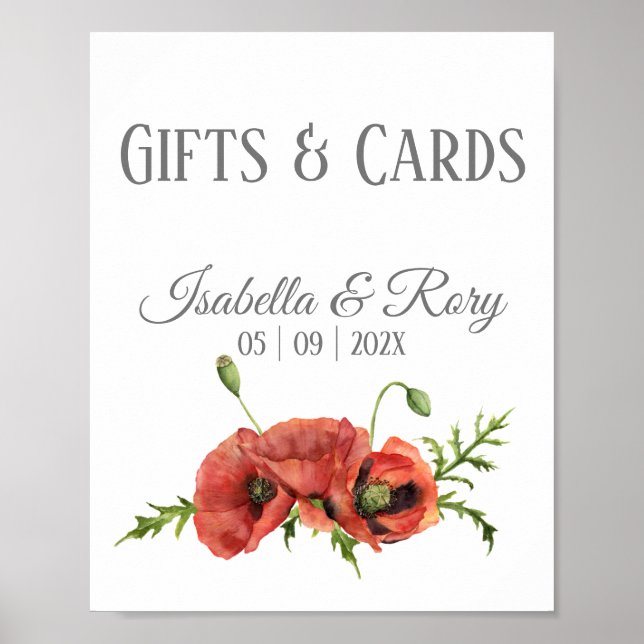 Watercolor Red Poppies Wedding Gifts Sign Print (Front)