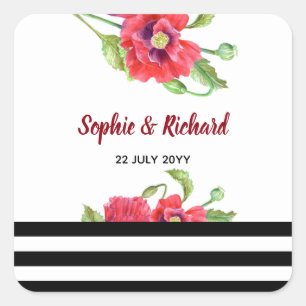 Watercolor Red Poppies Wild Floral Wedding Square Sticker