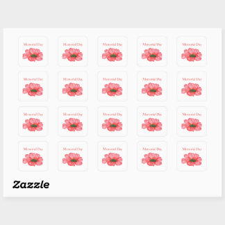 Watercolor red poppy field wildflowers square sticker