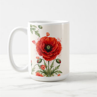 Watercolor Red Poppy Floral Monogram Wildflower Coffee Mug