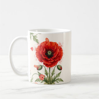 Watercolor Red Poppy Floral Monogram Wildflower Coffee Mug
