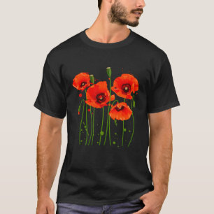 Watercolor Red Poppy Flower Gardening Plants T-Shirt