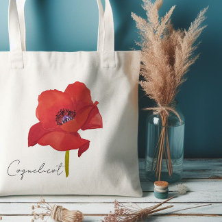 Watercolor red poppy flower tote bag