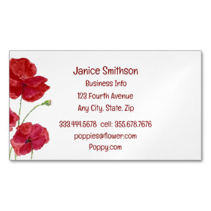 Watercolor Red Poppy Flowers Garden Floral Magnetic Business Card