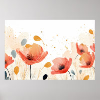 Watercolor red poppy painting