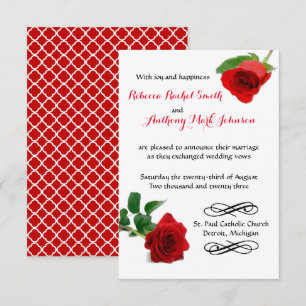 Watercolor Red Rose - 3x5 Wedding Invitation