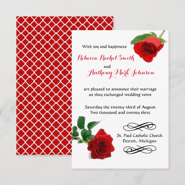 Watercolor Red Rose - 3x5 Wedding Invitation (Front/Back)