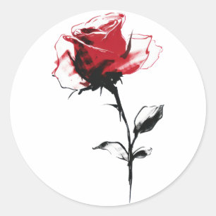 Watercolor Red Rose Classic Round Sticker