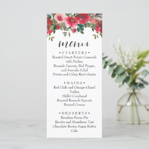 Watercolor Red Rose Floral Wedding Menu