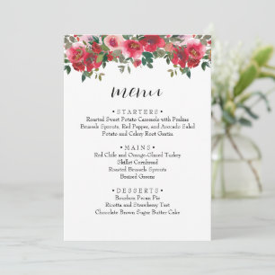 Watercolor Red Rose Floral Wedding Menu