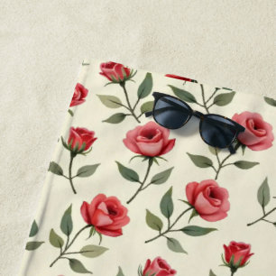 Watercolor Red Roses Beach Towel