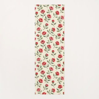 Watercolor Red Roses Botanical Yoga Mat