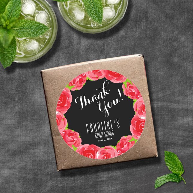 Watercolor Red Roses Derby Bridal Shower Classic Round Sticker (Watercolor red roses Derby themed bridal shower round thank you stickers)