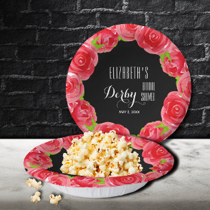 Watercolor Red Roses Derby Bridal Shower Paper Plate
