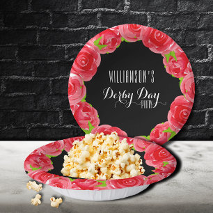 Watercolor Red Roses Derby Paper Plate