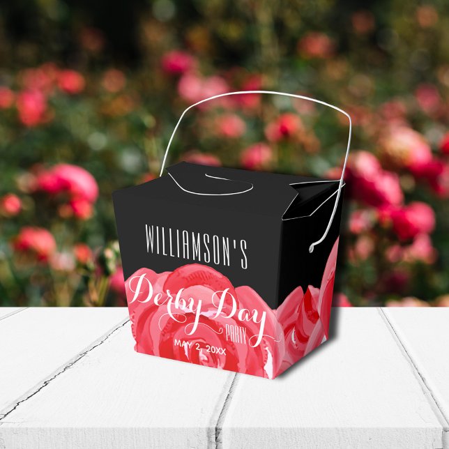 Watercolor Red Roses Floral Derby Day Favour Box (Small takeout style party favor boxes measure 2"w x 2"l x 2.75"h)