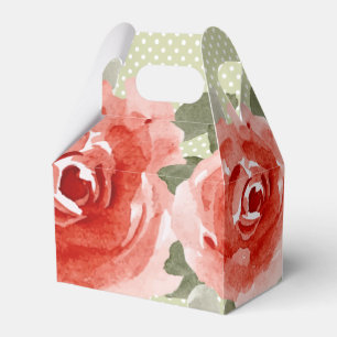 Watercolor Red Roses Floral Gable Favour Box