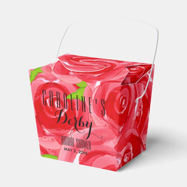 Watercolor Red Roses Floral Take Out Favour Box (Front Side)